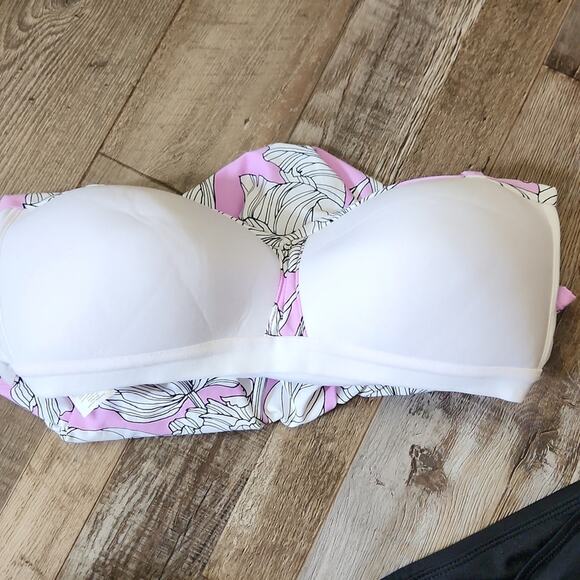 Freshwater Fine Lilac Twist Bandeaukini & Black Crossover High Waist Bottom Med - Picture 3 of 12